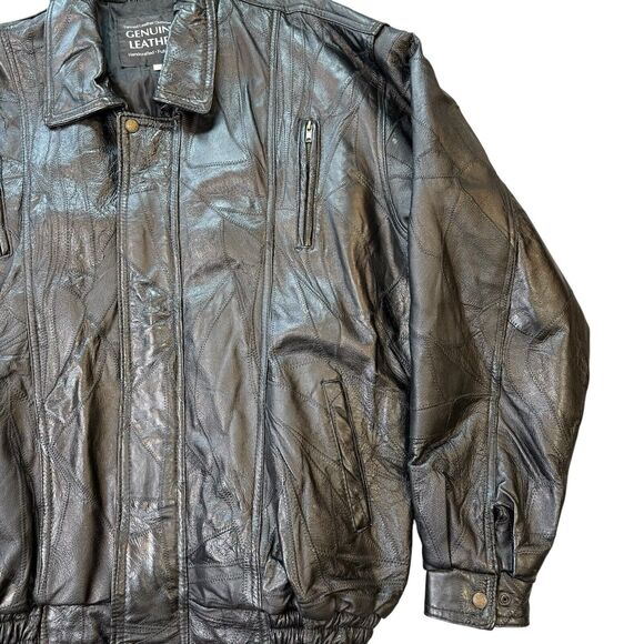Vintage Tanned Leather Outfitters Black Leather Jacket Mens 3X Patchwork Lined - Picture 5 of 16